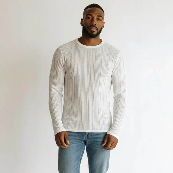DKNY White Ribbed Cotton Long Sleeve Shirt - Picture 1 of 8